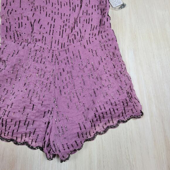 Free People Pink Rose Beaded Beauty Embellished Sleeveless Playsuit Romper 2 - Picture 4 of 15